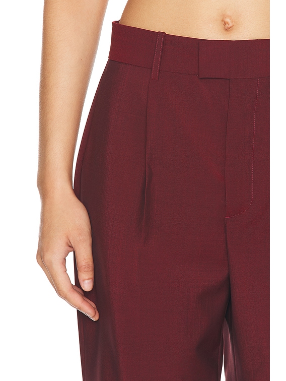 Rohe Wide Leg Single Pleated Tailored Trousers in Port