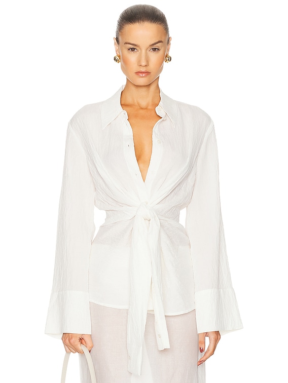 Rohe Hammered Silk Knotted Shirt in Off White | FWRD Rohe Hammered Silk Knotted Shirt in Off White | FWRD