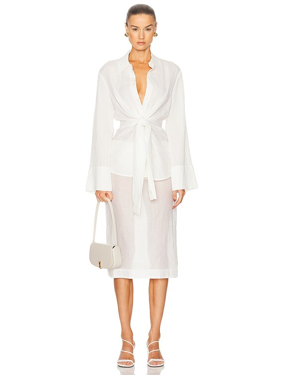 Rohe Hammered Silk Knotted Shirt in Off White | FWRD