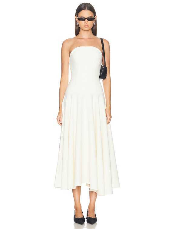Roland Mouret Strapless Crepe Midi Dress in Cream | FWRD