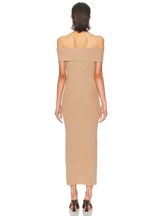 Roland Mouret Cashmere Off Shoulder Midi Dress in Beige | FWRD