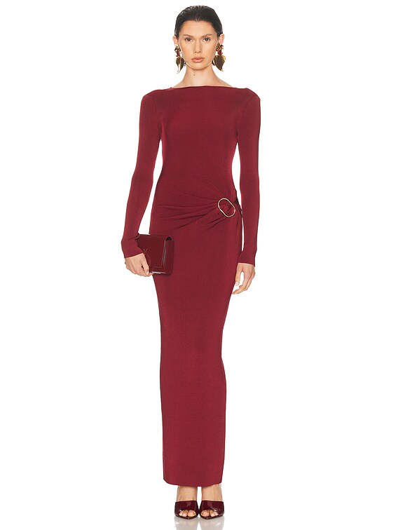 Roland Mouret Buckle Maxi Dress in Dark Red | FWRD Roland Mouret Buckle Maxi Dress in Dark Red | FWRD