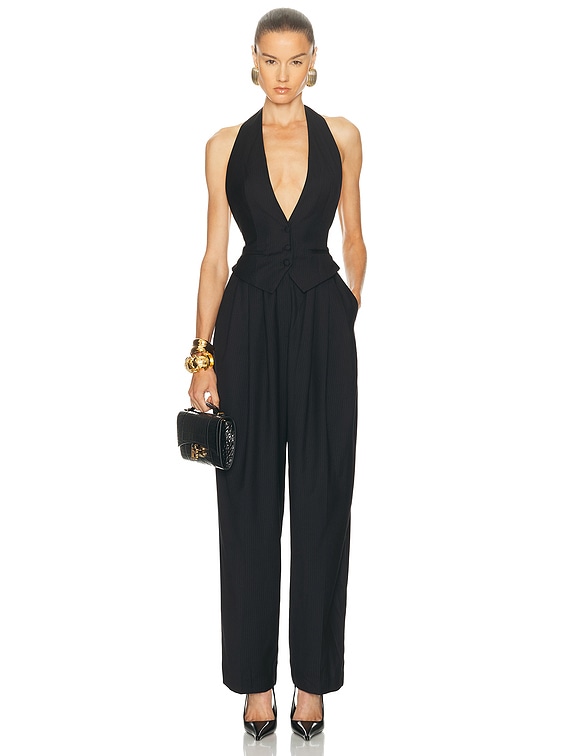 Ronny Kobo Zuri Jumpsuit in Navy Pinstripe | FWRD