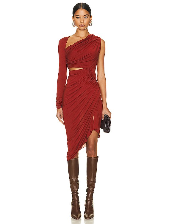 RICK OWENS LILIES Raquel One Sleeve Dress in Umber | FWRD