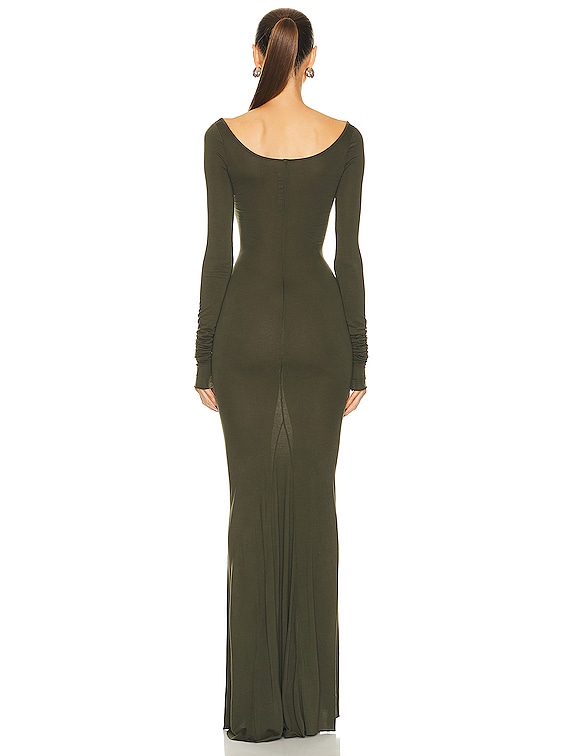 RICK OWENS LILIES Long Sleeve Slip Gown in Forest | FWRD
