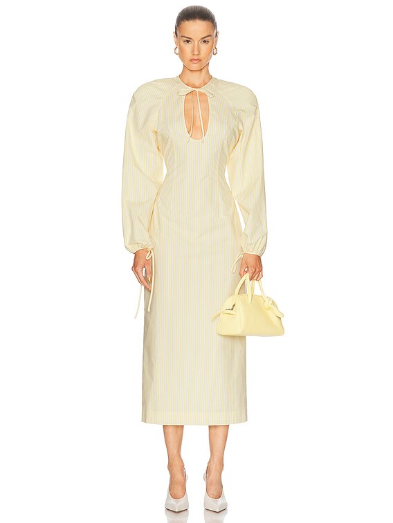 knee length dresses for ladies Beige Floral Tiered Ruffle Midi Dress with Long Sleeves main image 0