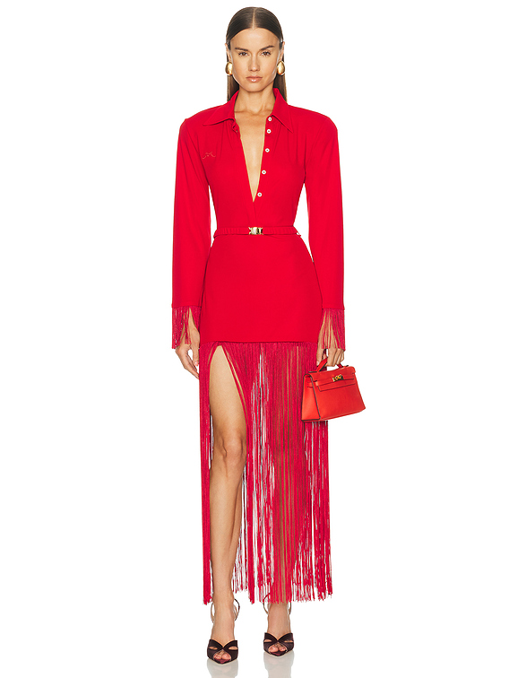 Rowen Rose Long Sleeve Polo Maxi Dress in Red | FWRD