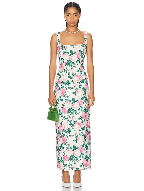 chinese dress ladies Rose Pink Long V-Neck Dress With Floral Beaded Appliqué main image 1