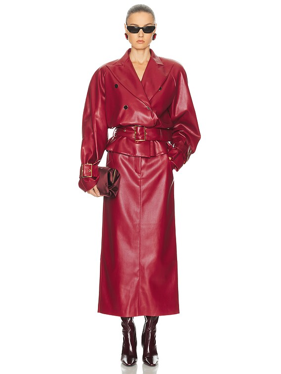 Rowen Rose Faux Leather Belted Jacket in Bordeaux | FWRD