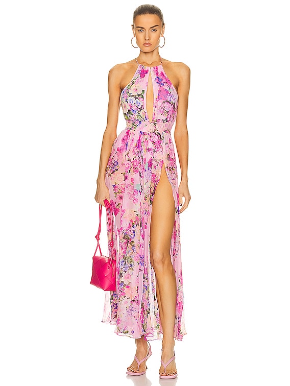 ROCOCO SAND Mist Halter Maxi Dress in Pink | FWRD