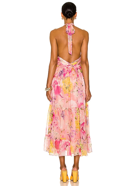 ROCOCO SAND Leona Midi Dress in Pink & Peach | FWRD