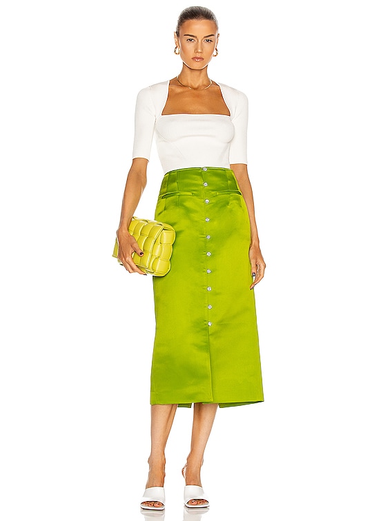 Rosie Assoulin Button Down Pencil Skirt in Lime Green FWRD