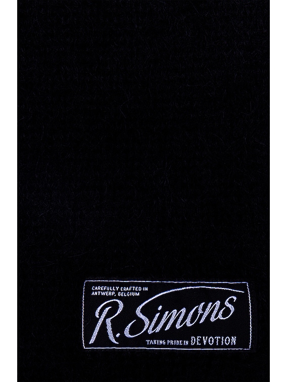 Raf Simons Knit Scarf with Woven Label in Black | FWRD