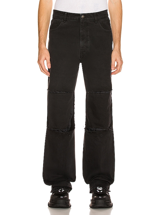 Relaxed Fit Denim Pants With Cut Out Knee Patches