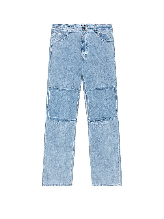 Relaxed Fit Denim Pants With Cut Out Knee Patches