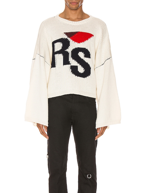 Raf Simons Cropped Oversized RS Sweater in Off White | FWRD