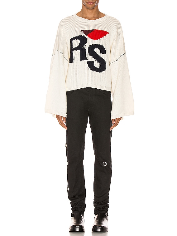 Raf Simons Cropped Oversized RS Sweater in Off White | FWRD