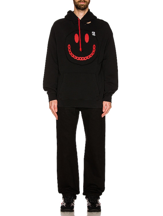 Raf Simons x Smiley Print Destroy Washed Hoodie in Black | FWRD