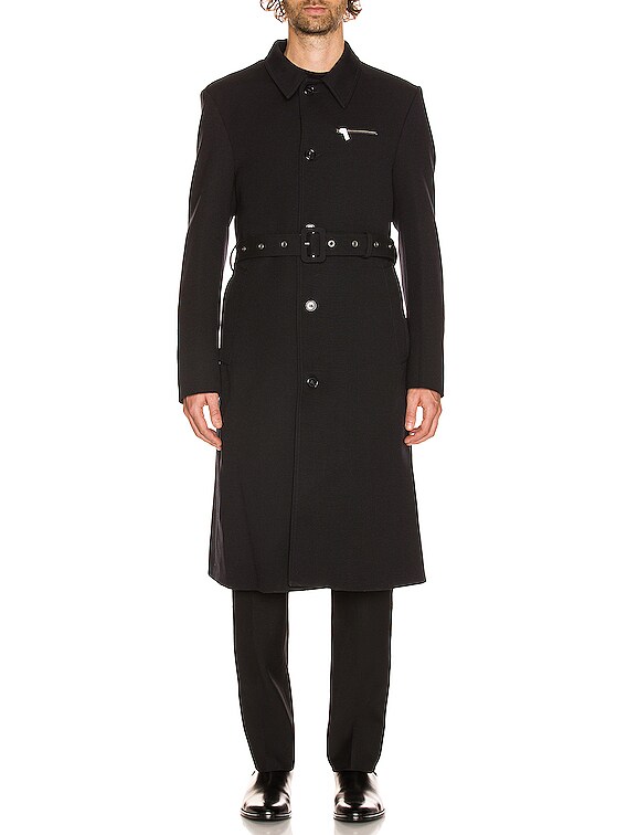 Raf Simons Slim Fit Trench Coat With Zipped Pockets in Dark