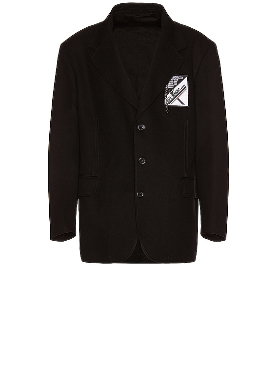 Raf Simons Boxy Oversized Cotton Blazer with Badge in Black | FWRD
