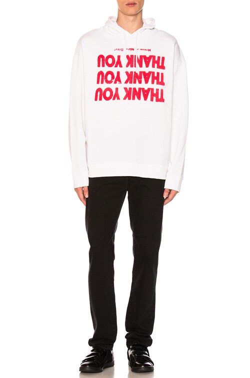 Raf Simons Regular Fit Thank You Hoodie in White | FWRD