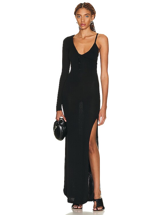 black knit maxi dress long sleeve Self-Portrait