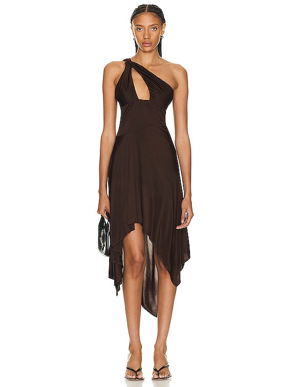 RTA Logo Ring One Shoulder Dress in Chocolate Brown | FWRD