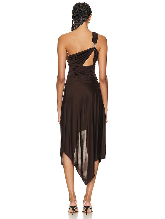 RTA Logo Ring One Shoulder Dress in Chocolate Brown | FWRD