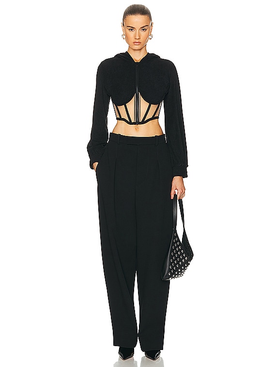RTA Zip Up Corset Hoodie in Black | FWRD