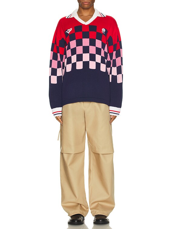 rice nine ten Knitting Checkered Soccer Jersey in Navy | FWRD rice nine ten Knitting Checkered Soccer Jersey in Navy | FWRD