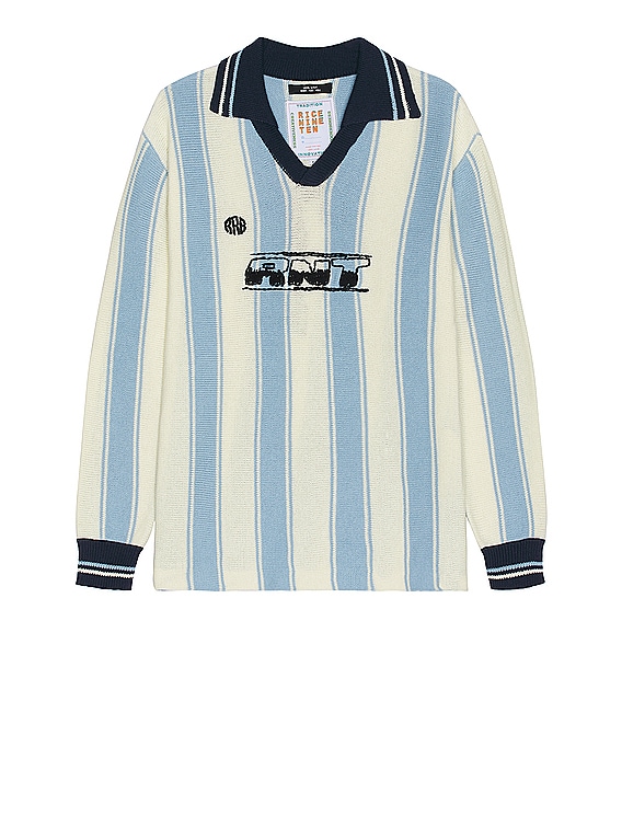 rice nine ten Knitting Long Sleeve Soccer Jersey in Light Blue | FWRD