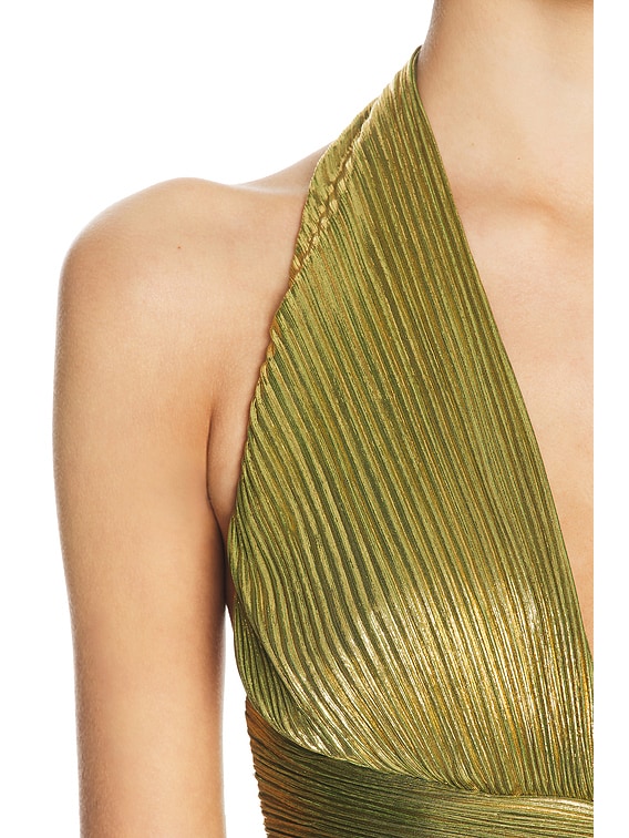 knee length dresses for ladies Thalia Metallic Peridot Maxi Dress