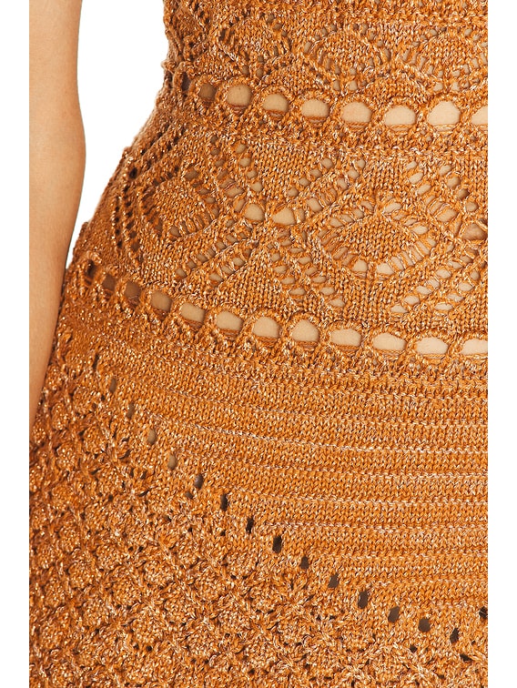 metallic rust dress Karen Millen Petite Metallic Thread Printed Cold Shoulder Woven Maxi Dress in Rust