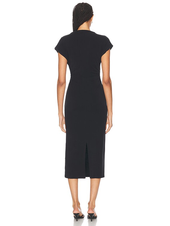 knee length dresses for ladies Black Mock Neck Satin Midi Dress main image 1