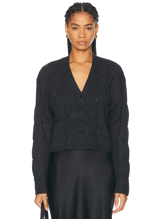 SABLYN Jolie V Neck Cropped Cable Knit Cardigan in Asphalt | FWRD