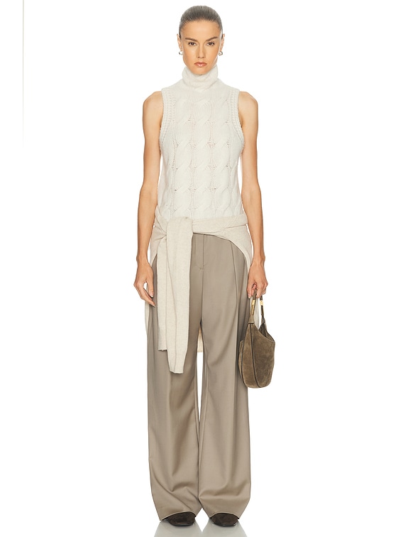 Salvia Sleeveless Cable Turtleneck Sweater