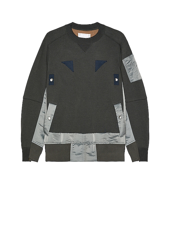 Sacai Nylon Twill x Sponge Sweat Pullover in Grey | FWRD