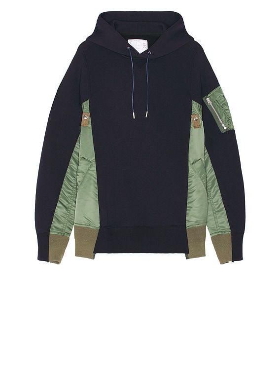 Sacai Sponge Sweat X Nylon Twill Hoodie in Navy & Khaki | FWRD