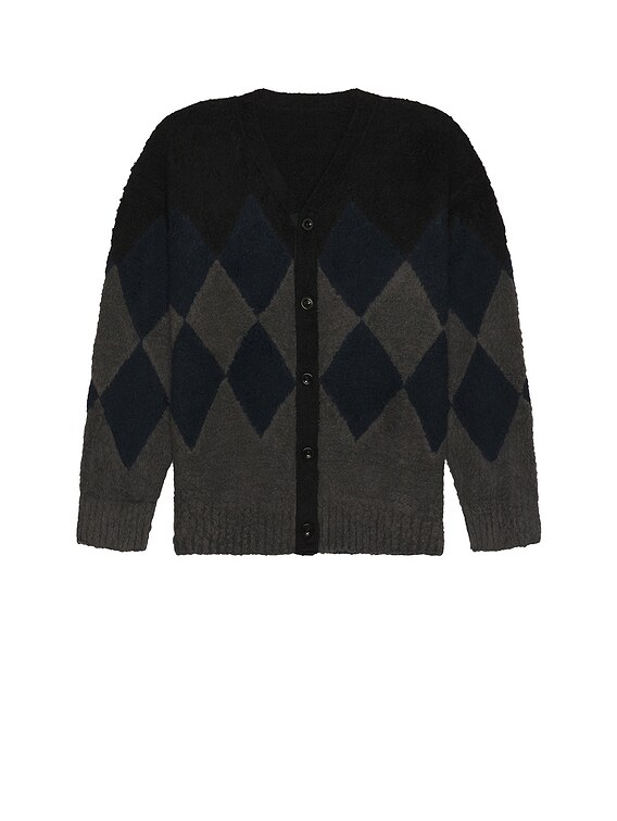 Sacai Argyle Knit Cardigan in Black | FWRD Sacai Argyle Knit Cardigan in Black | FWRD