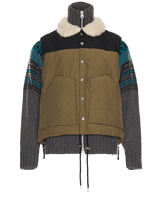 Padded Geometric Knit Blouson-