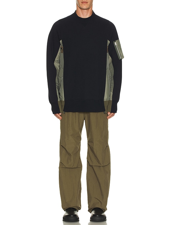 Sacai Sponge Sweat Pullover in Navy & Khaki | FWRD