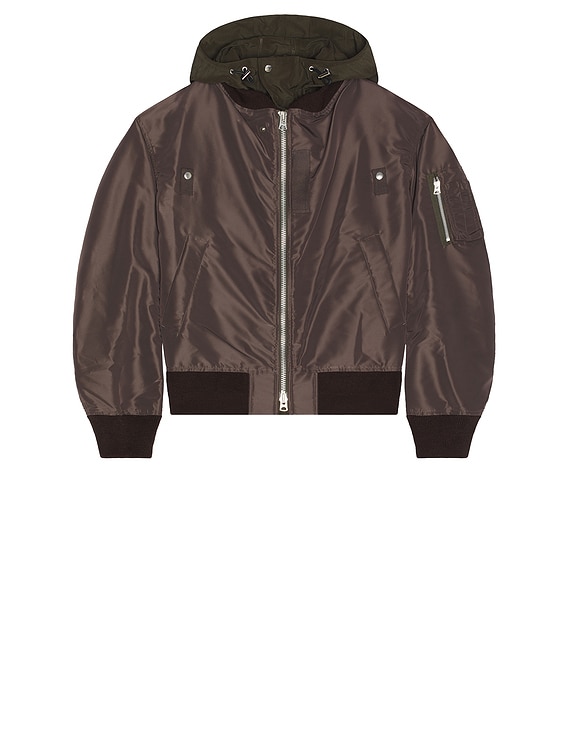 Sacai Nylon Twill X Grosgrain Blouson in Brown & Khaki | FWRD