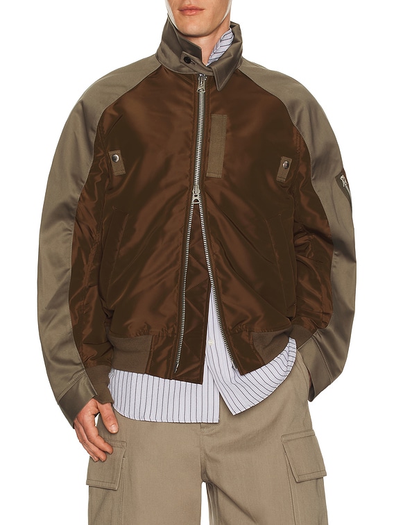 Sacai Cotton Chino x Nylon Twill Blouson in Gray & Brown | FWRD
