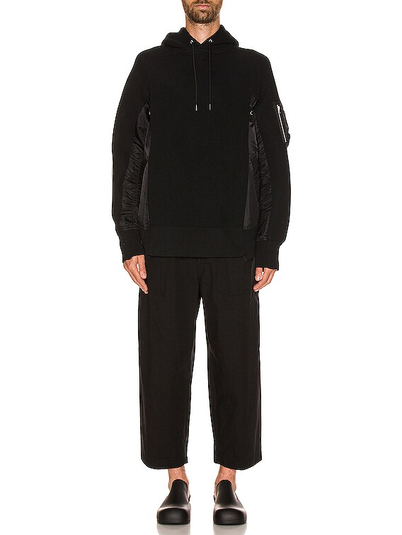 パンツ sacai 19AW OXFORD PANTS CLOPPED Sacai Cotton Oxford Pants Wide Leg in Black | FWRD