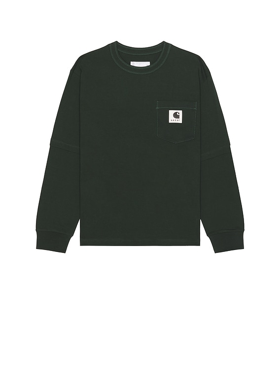 新品　Sacai x CARHARTT WIP ロンTee　T shirt Sacai x Carhartt Wip Cotton Jersey Long Sleeve T-Shirt in Green | FWRD