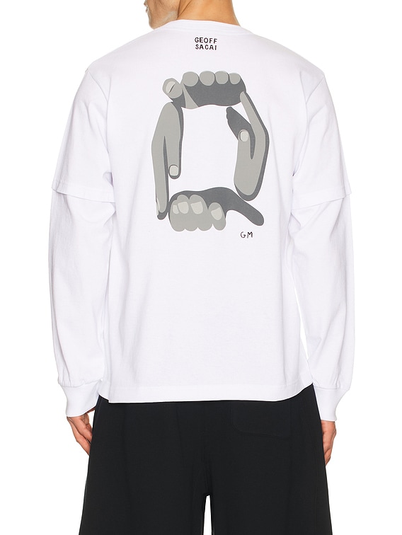 Sacai Geoff Sacai Print Longsleeve T-Shirt in White | FWRD