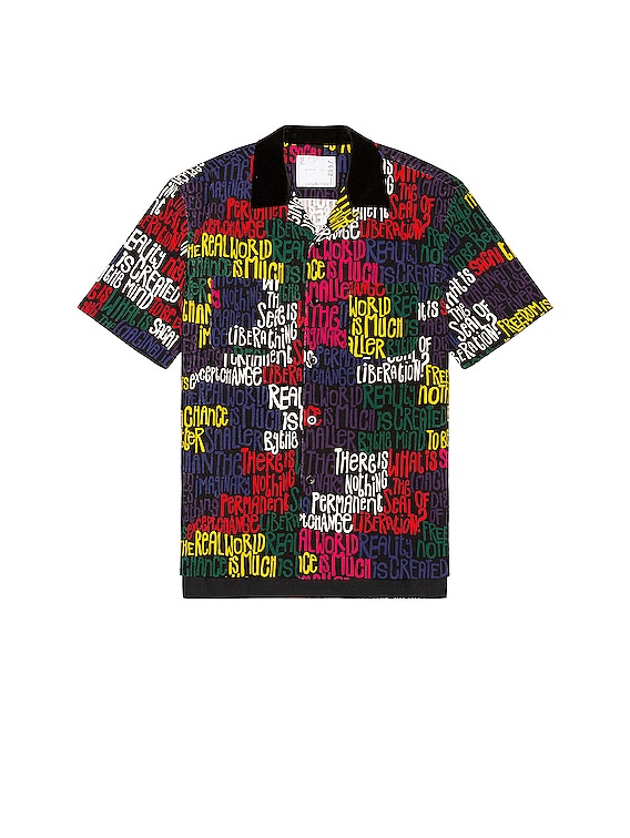 Sacai Eric Haze Message Print Short Sleeve Shirt in Black | FWRD