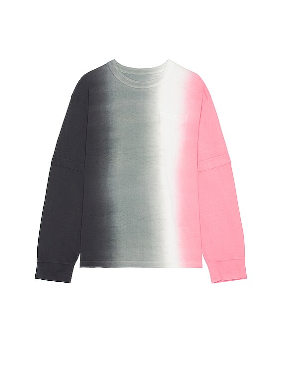 Sacai Tie Dye Cotton Jersey Long Sleeve T-shirt in Grey & Pink