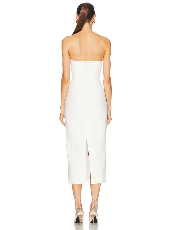 SANS FAFF Evening Sweetheart Neckline Midi Dress in White | FWRD