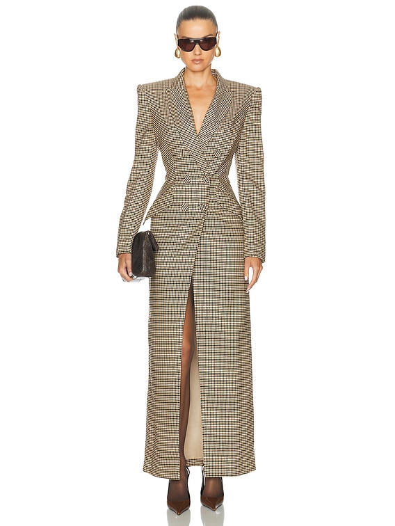 SANS FAFF Check Amberly Evening Blazer Dress in Brown Plaid
